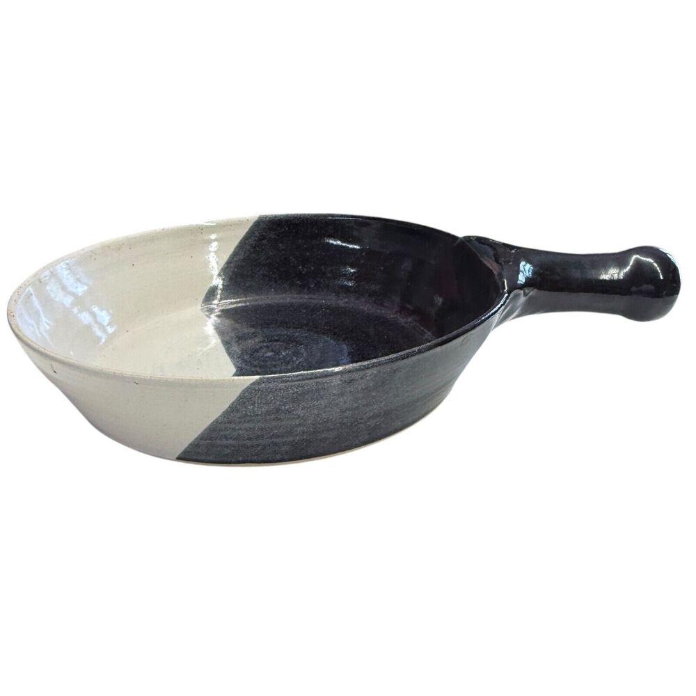 Vintage EJ King Studio Art Pottery Black White 10" Pan 1997 Seagrove NC